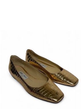 Jimmy Choo Gold Croc Embossed Mirele Leather Flats
